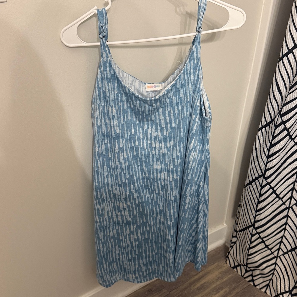 LuLaRoe Blue & White Dress. Shorts with pockets Adjustable straps. Cross posted